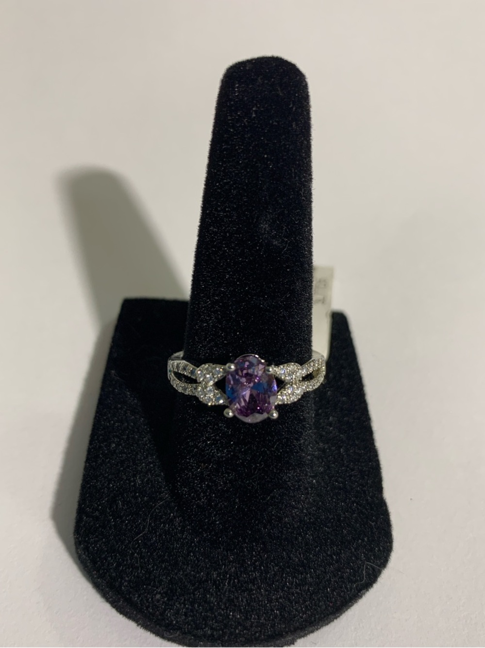 Sliver Tone Purple Center Stone Ring Size 6.5- Women Jewelry New